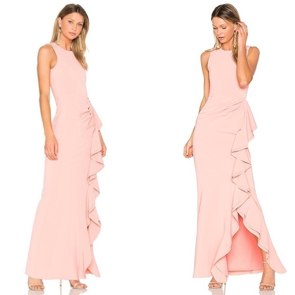 Parker Black Madeline Ruffle Gown Cocktail Dress in Peach